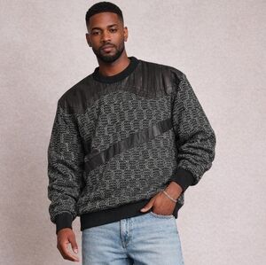 Trutus Biancarla 80's Vintage Charcoal Genuine Leather Sweater Mixed Media
